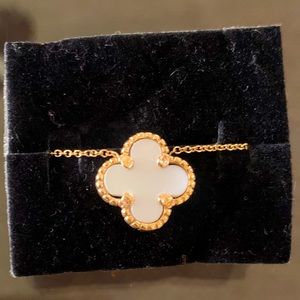 14k gold mother of pearl clover necklace